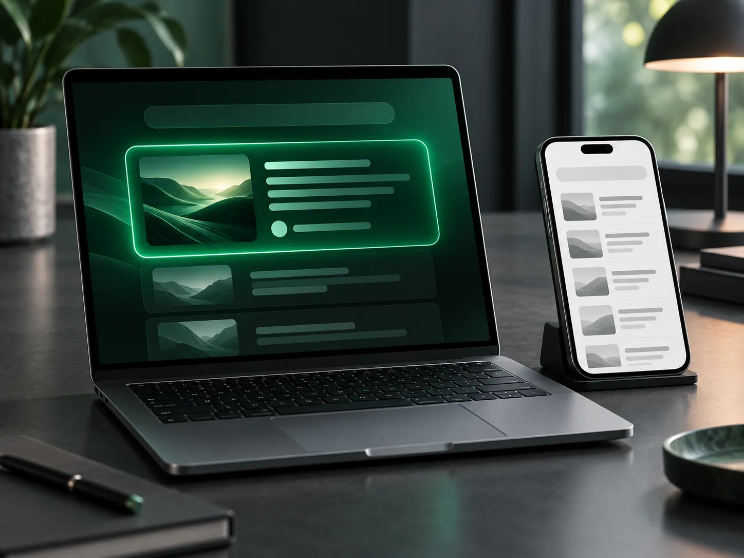 Porównanie tradycyjnych wyników wyszukiwania i odpowiedzi AI na laptopie i telefonie