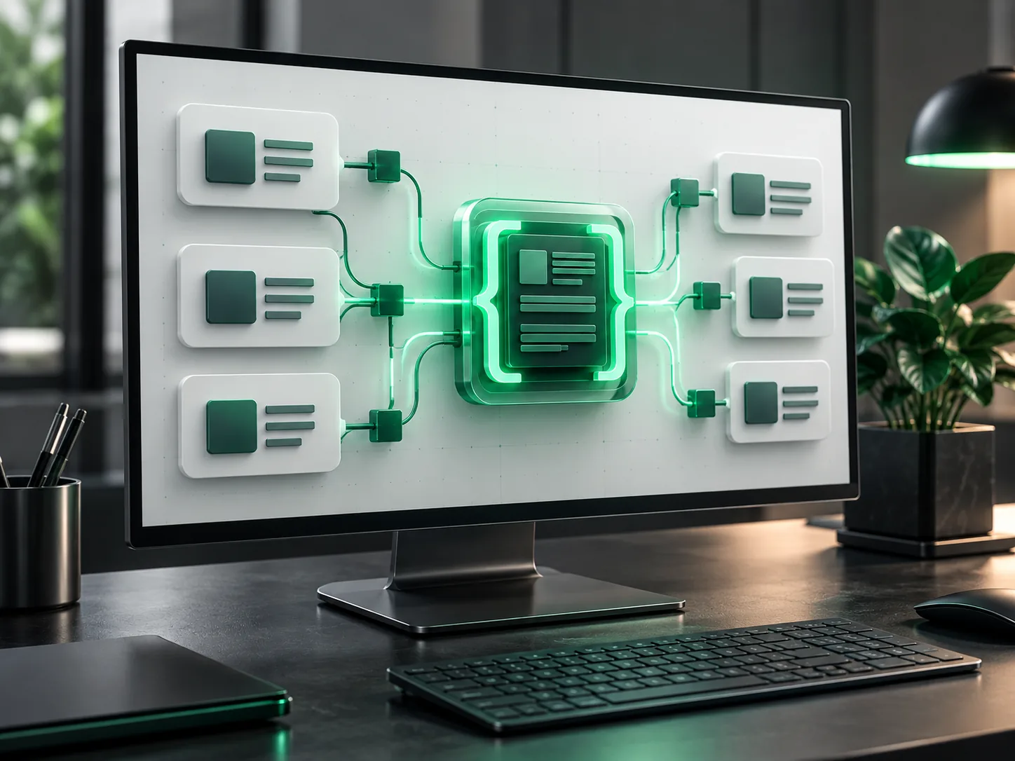 Interfejs zarządzania tagami z połączonymi kontenerami na monitorze - Google Tag Manager