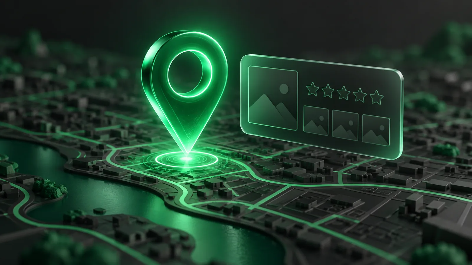 Pinezka lokalizacji i karta profilu firmy nad mapą - wizytówka Google